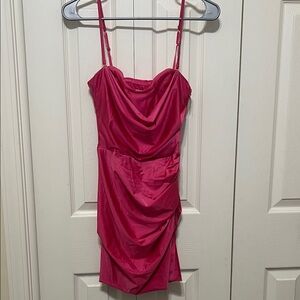 Oh Polly Hot Pink Satin Cowl Neck Mini Dress